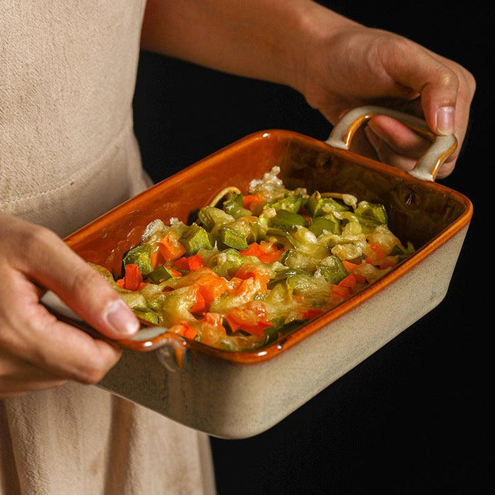 Ceramic Binaural Baking Tray Retro Kiln Into Restaurant Household Dish - EverWindy Market