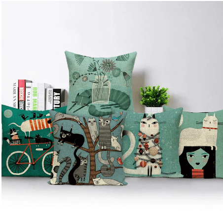 Cushion Cover Colorful Animal Decorative Cat Outdoor Linen Home Sofa Pillows Covers - EverWindy Market