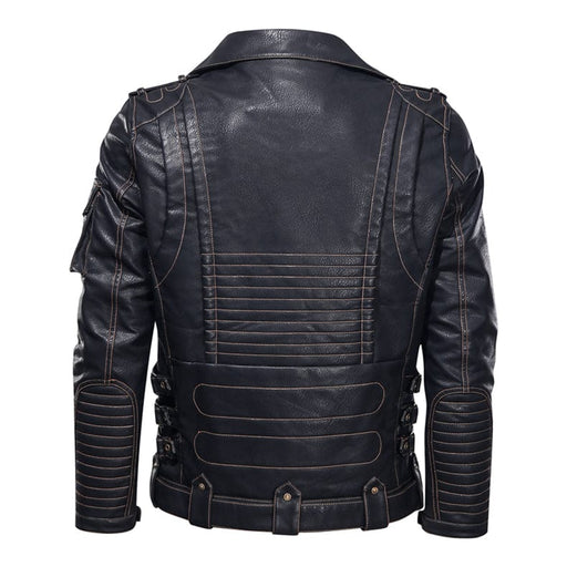 Men's Genuine Zip Up Motorcycle Motorbike Biker Vintage Black Leather Jacket - EverWindy Market