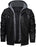 HOOD CREW Men’s Casual Stand Collar PU Faux Leather Zip-Up Motorcycle Bomber Jacket With a Removable Hood