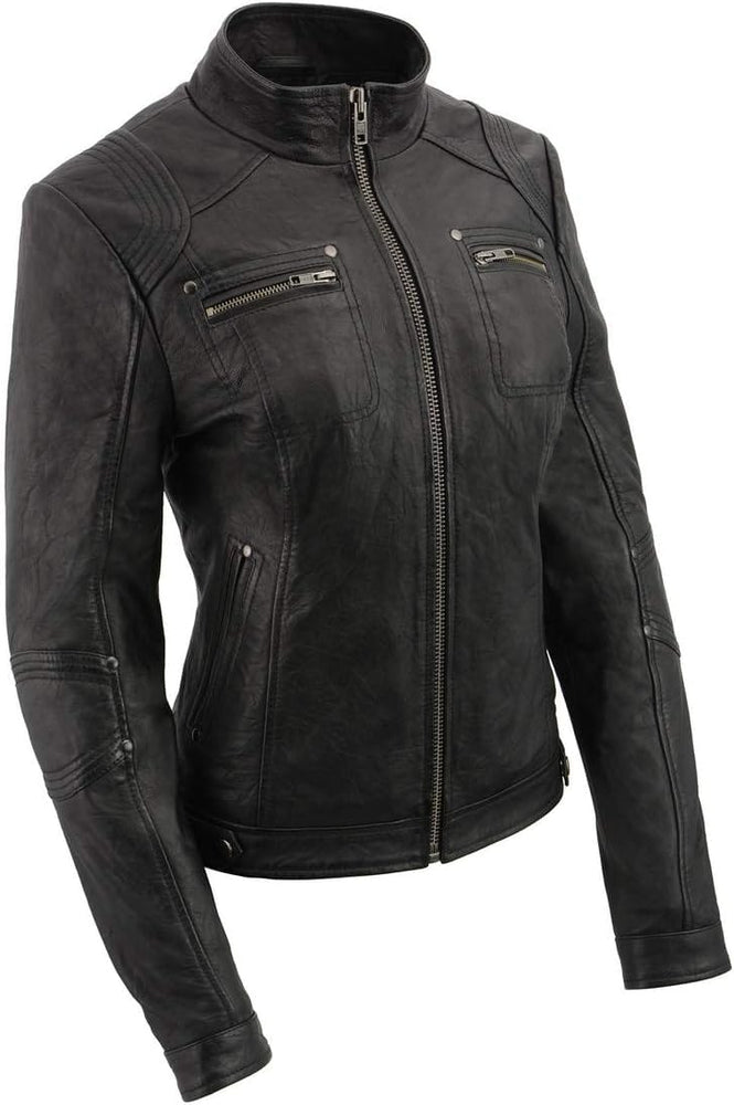 Milwaukee Leather SFL2801 Women's 'Racer' Black Stand Up Collar Motorcycle Fashion Leather Jacket - EverWindy Market