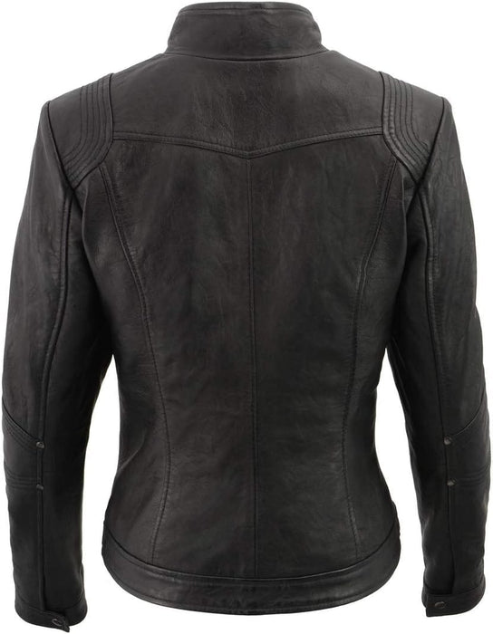 Milwaukee Leather SFL2801 Women's 'Racer' Black Stand Up Collar Motorcycle Fashion Leather Jacket - EverWindy Market