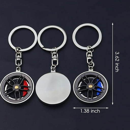 Key Chain Set, Key Chain Miniature Car Wheel Hub Keyring, Rotatable Spinner for Stress Relief,Alloy Key holder Decor for Men Women