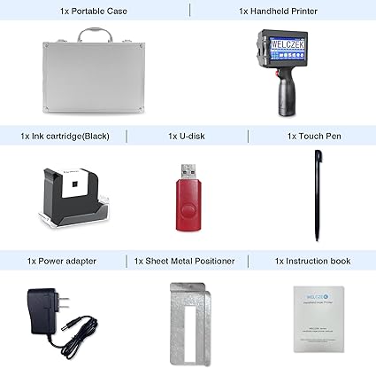 WELCZEK TIJ127 Handheld Inkjet Printer, Portable Handheld Printer with 4.3Inch Touch Screen Quick Drying Inkjet Coding Machine for Barcode Text Logo QR Code Batch Number (Support 25 Languages)