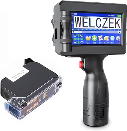 WELCZEK TIJ127 Handheld Inkjet Printer, Portable Handheld Printer with 4.3Inch Touch Screen Quick Drying Inkjet Coding Machine for Barcode Text Logo QR Code Batch Number (Support 25 Languages)