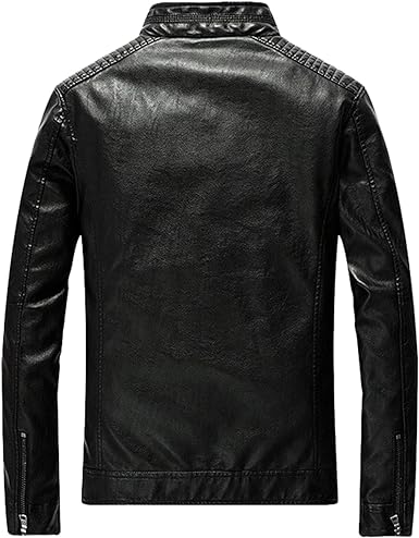 Men's black  Casual Zip Up Slim Bomber Faux Leather Jacket  men's black biker jacket