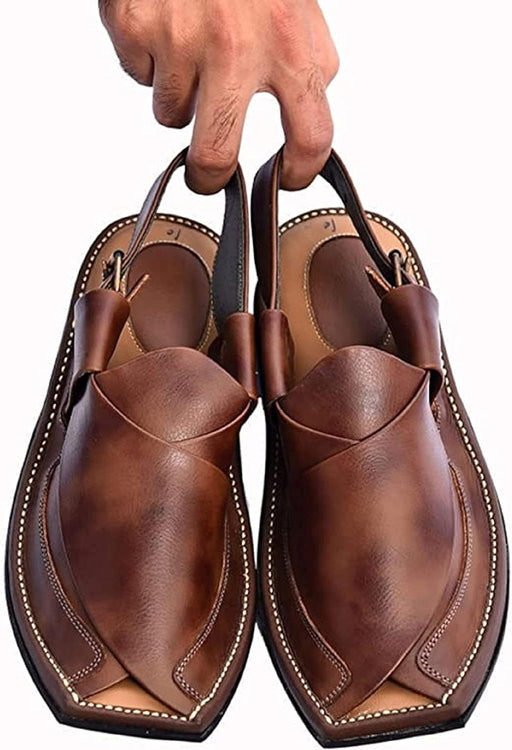 Men's Peshawari Chappal Traditional Handmade Leather Sandal Kaptan Chappal - Flip Flop Double Sole Casual Comfort Shoes - EverWindy Market