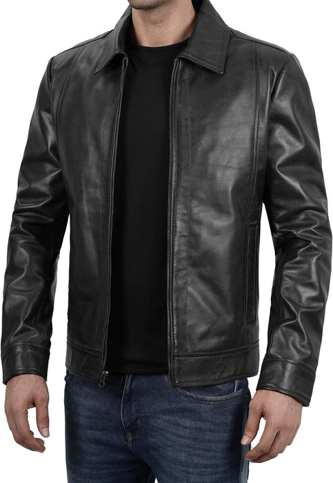 Mens Leather Jacket - Real Lambskin Classic Vintage Style Leather Jackets For Men