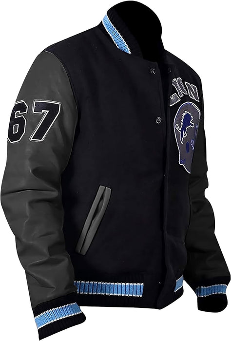 RealLeather Men’s Alex Beverly Murphy Cop Detroit Blue Lions Wool Jacket | Foley Hills Varsity Sport Leather Letterman Jacket - EverWindy Market