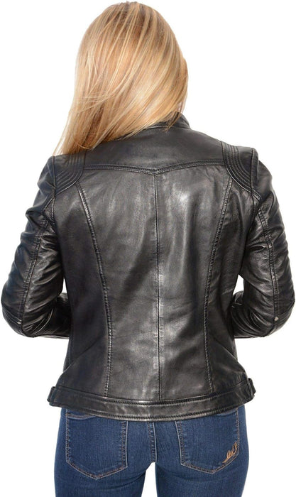 Milwaukee Leather SFL2801 Women's 'Racer' Black Stand Up Collar Motorcycle Fashion Leather Jacket - EverWindy Market