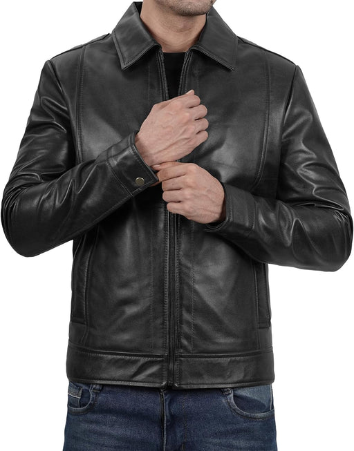 Mens Leather Jacket - Real Lambskin Classic Vintage Style Leather Jackets For Men