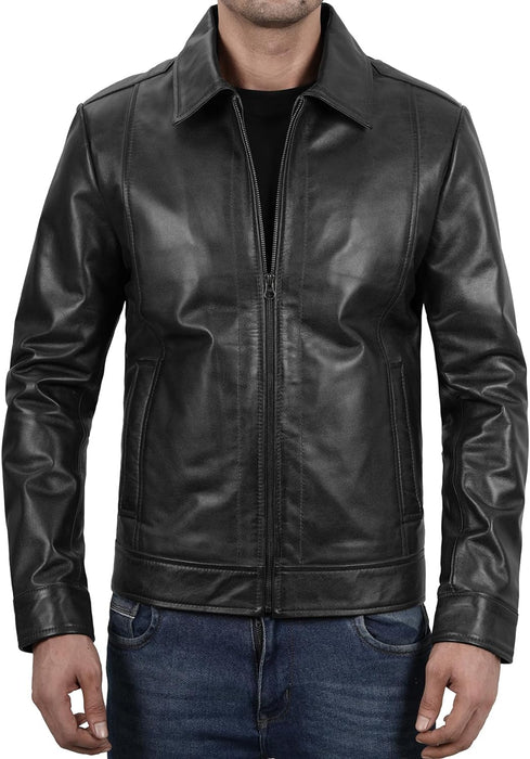 Mens Leather Jacket - Real Lambskin Classic Vintage Style Leather Jackets For Men