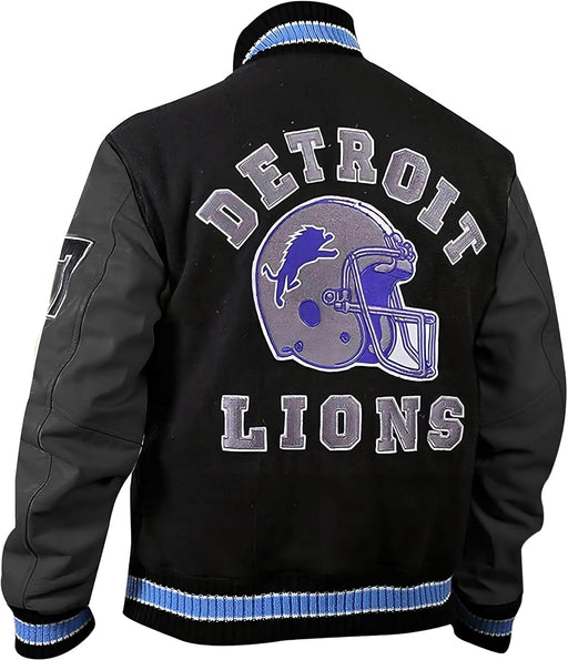 RealLeather Men’s Alex Beverly Murphy Cop Detroit Blue Lions Wool Jacket | Foley Hills Varsity Sport Leather Letterman Jacket - EverWindy Market