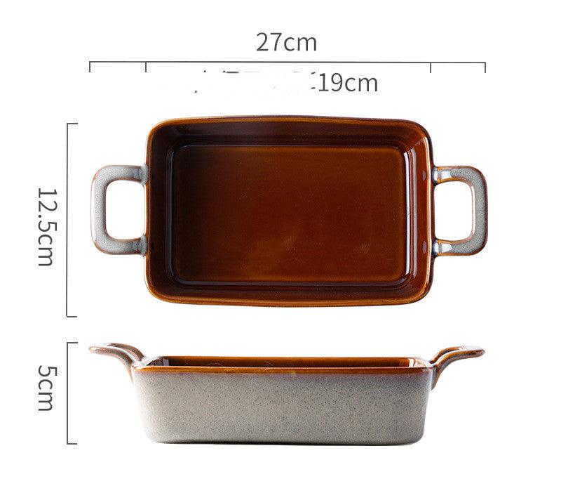 Ceramic Binaural Baking Tray Retro Kiln Into Restaurant Household Dish - EverWindy Market